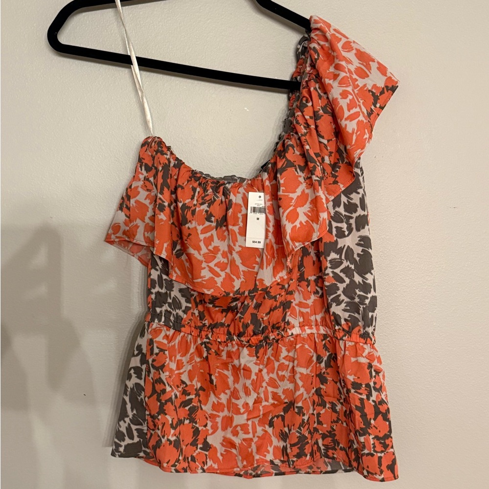 Banana Republic Orange and Gray One-Shoulder Blouse